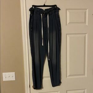 Zenana Dark Blue Paperbag Waist Pants